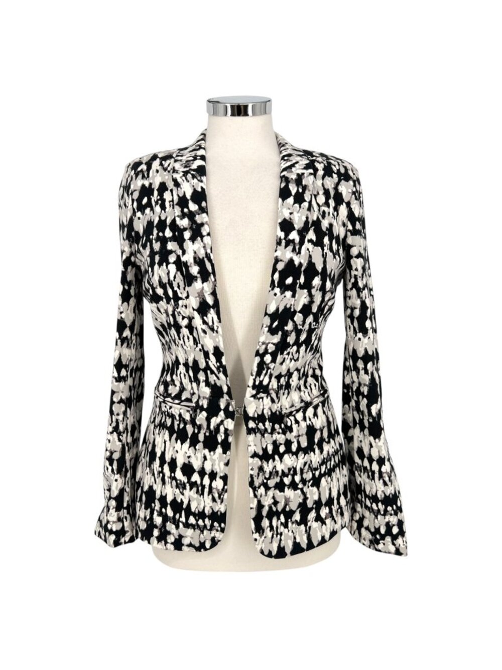 Badgley Mischka Sylvie Stucco Stretch Blazer Modern Graphic Black Gray Size 4